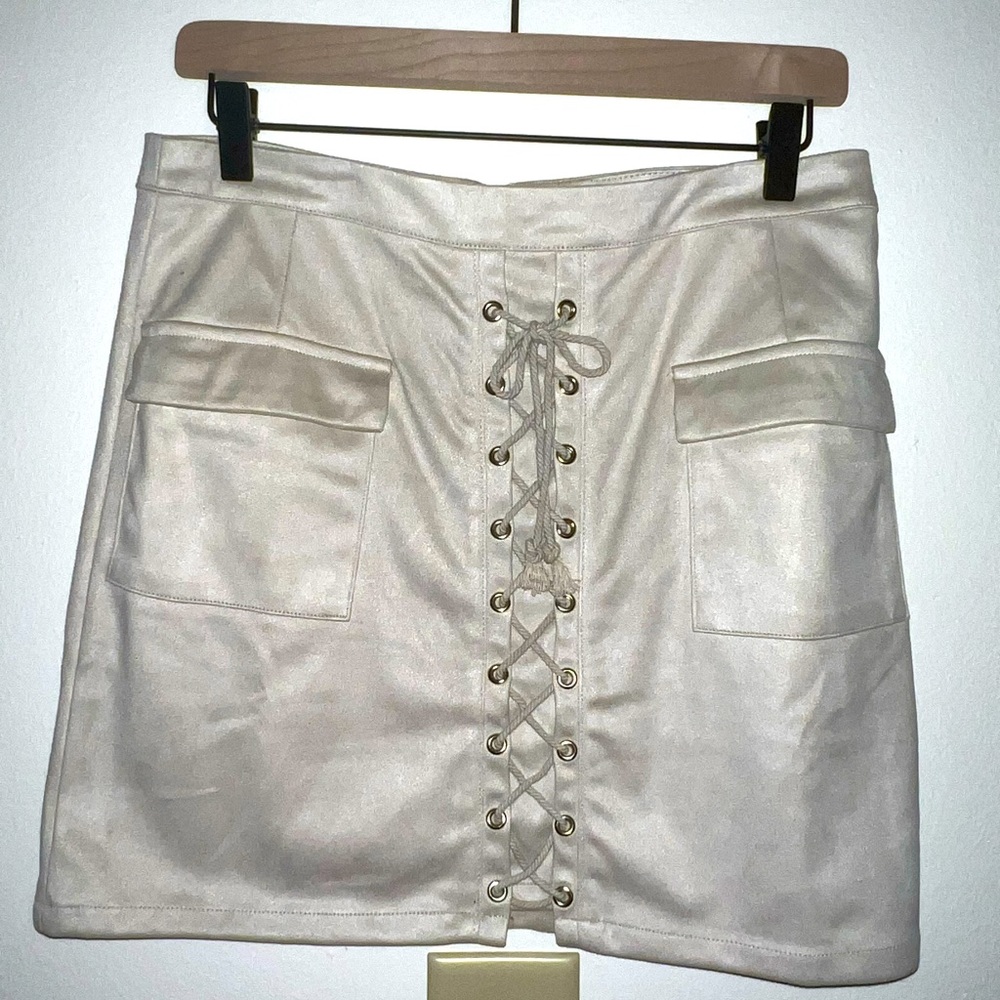 Tobi cream colored suede lace up skirt NWOT